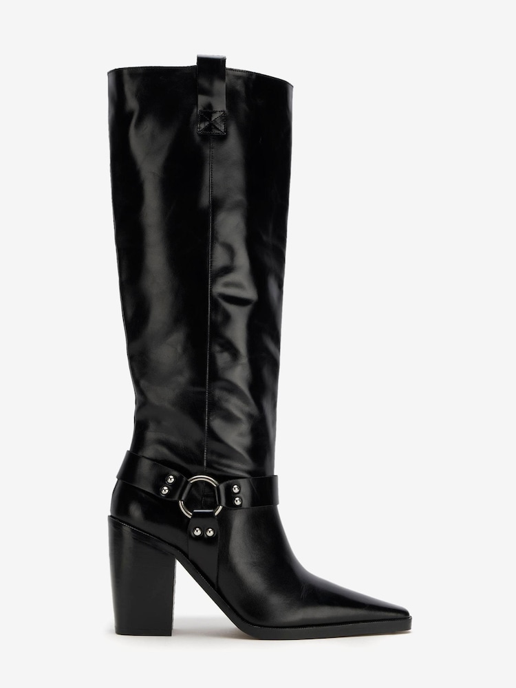 Mint Velvet Black Leather Buckle Boots - Image 1 of 3