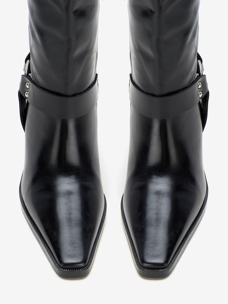 Mint Velvet Black Leather Buckle Boots - Image 2 of 3