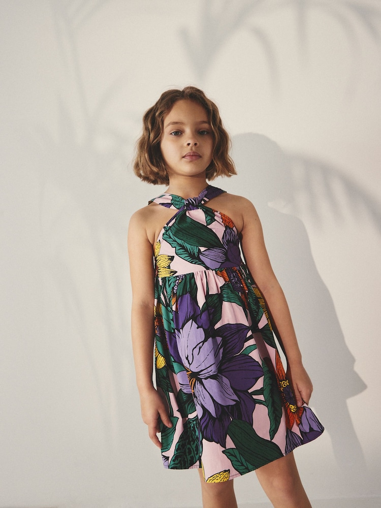 Purple Printed Cotton Dress (3-16yrs) - Image 1 of 6