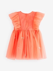 Coral Pink Embroidered Mesh Party Dress (3mths-10yrs) - Image 5 of 6