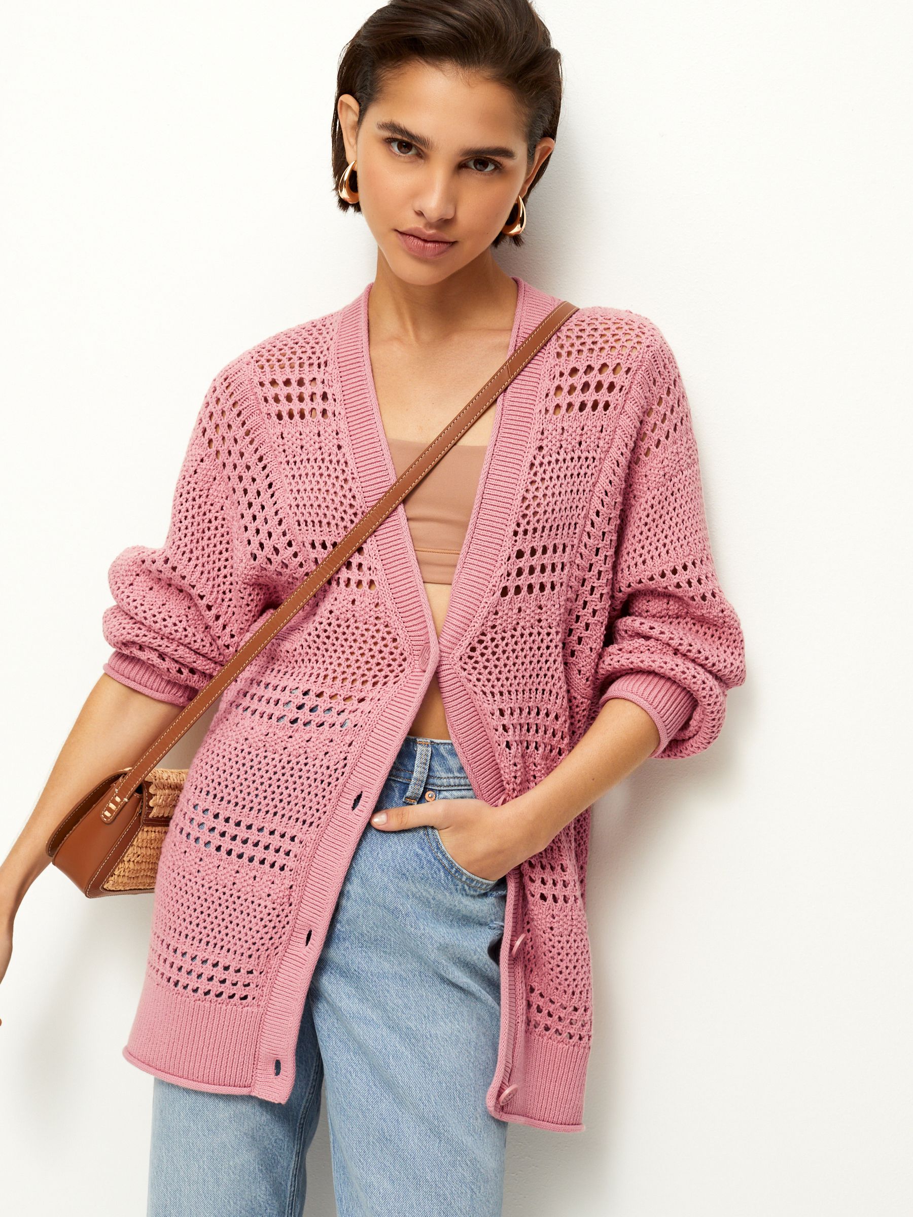 Buy Blush Pink 100% Cotton Stitch Detail Cardigan from Next Luxembourg