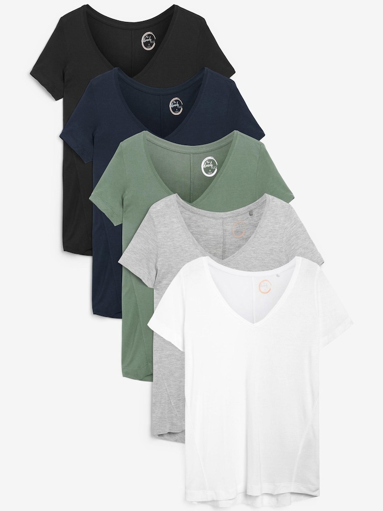Multi Slouch V-Neck T-Shirts 5 Pack - Image 1 of 14