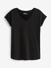 Black Shallow V-Neck 100% Cotton Rich Cap Sleeve T-Shirt - Image 5 of 6
