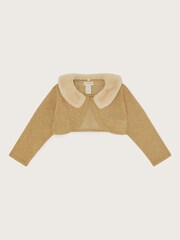 Monsoon Gold Baby Faux Fur Collar Cardigan - Image 1 of 3