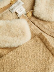 Monsoon Gold Baby Faux Fur Collar Cardigan - Image 3 of 3