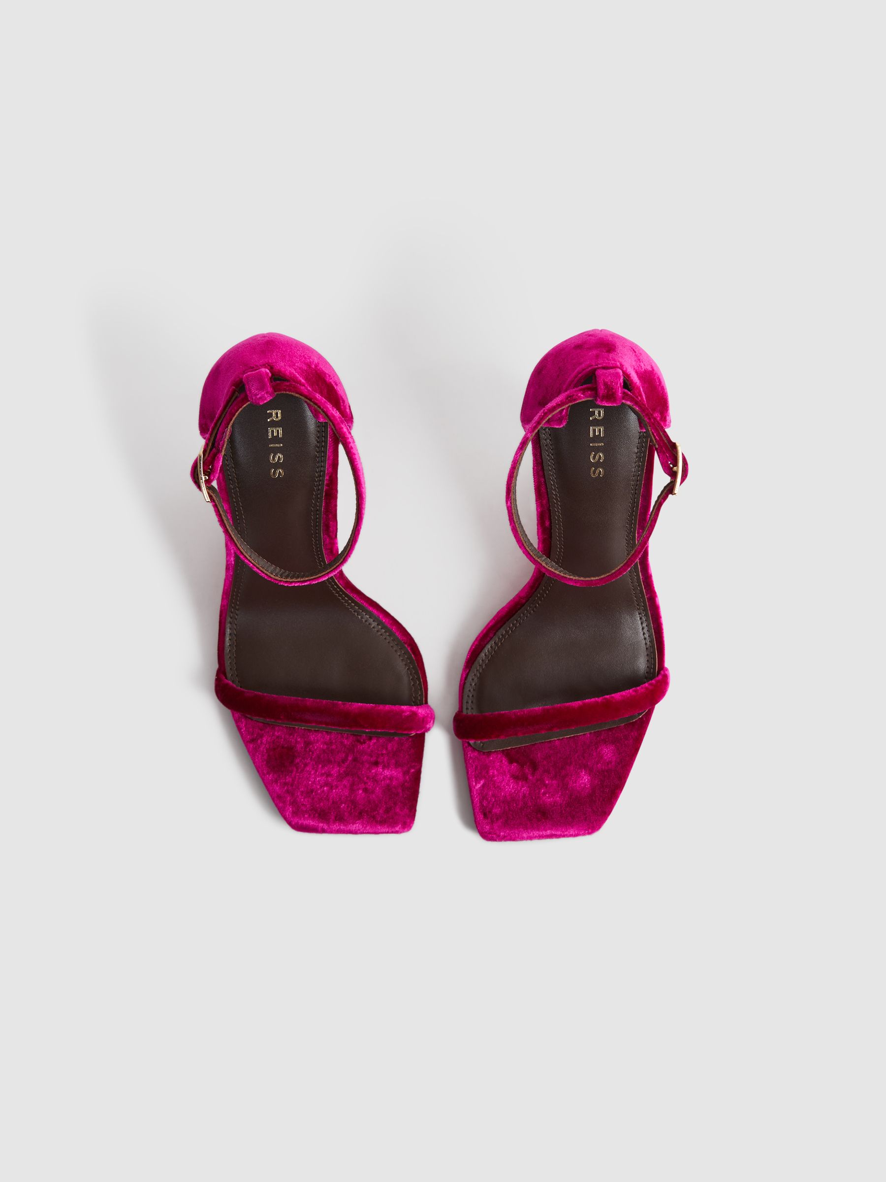 REISS Adela Leather Sandals Heels in Bright Pink | endource