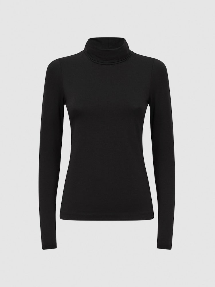 Reiss Black Piper Fitted Roll Neck T-Shirt - Image 2 of 5