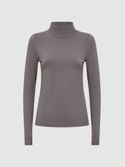 Reiss Taupe Piper Fitted Roll Neck T-Shirt - Image 1 of 4