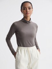 Reiss Taupe Piper Fitted Roll Neck T-Shirt - Image 2 of 4