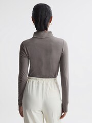 Reiss Taupe Piper Fitted Roll Neck T-Shirt - Image 3 of 4