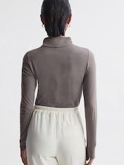 Reiss Taupe Piper Fitted Roll Neck T-Shirt - Image 4 of 4