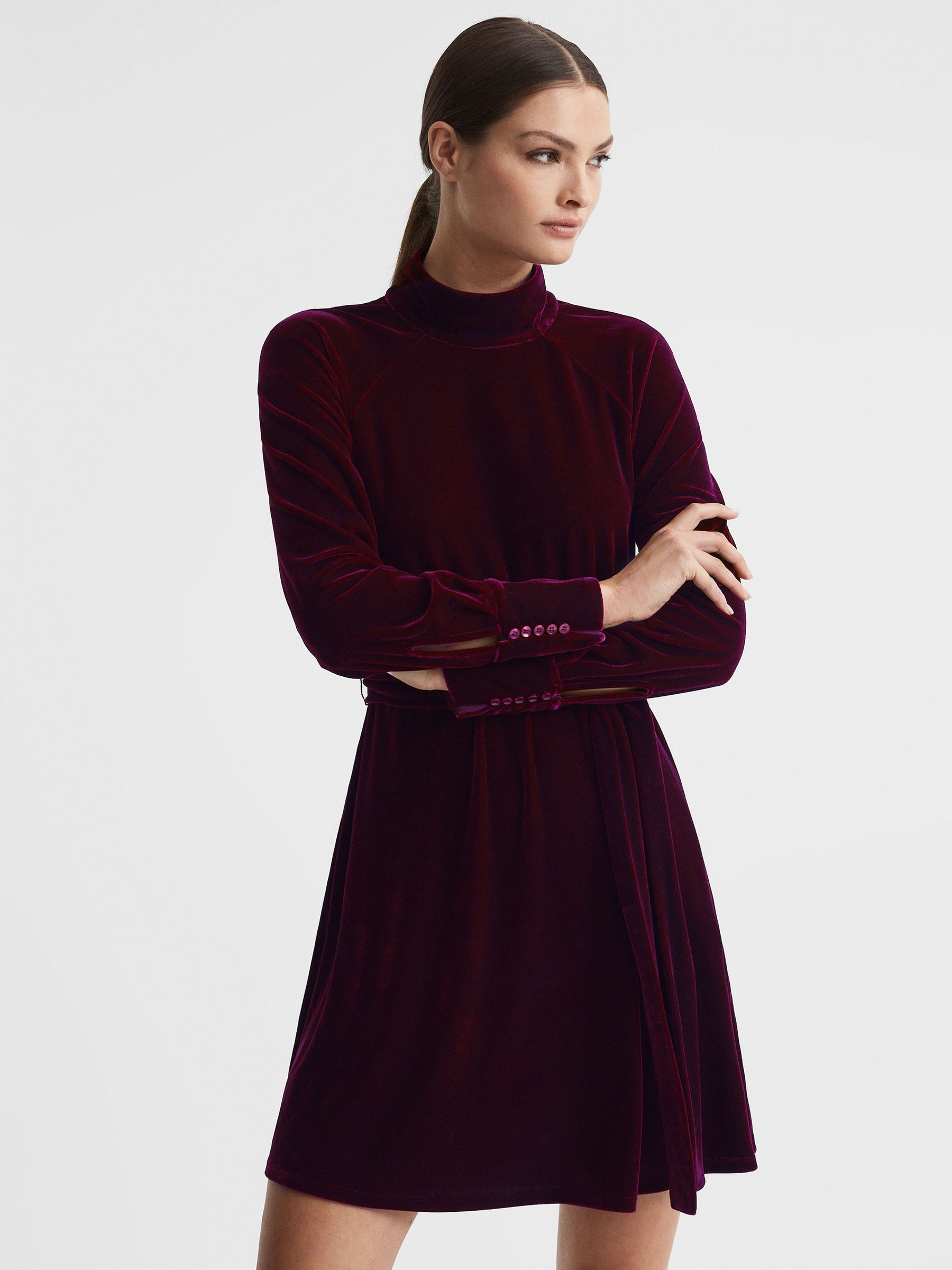 Buy Reiss Berry Essie Velvet Belted Mini Dress from Next Luxembourg