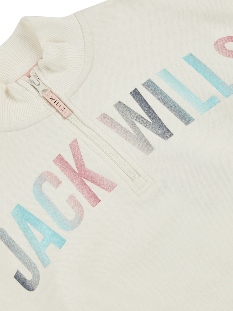 Jack Wills Cream Foil Print 1/4 Zip Sweatshirt - Image 6 of 6