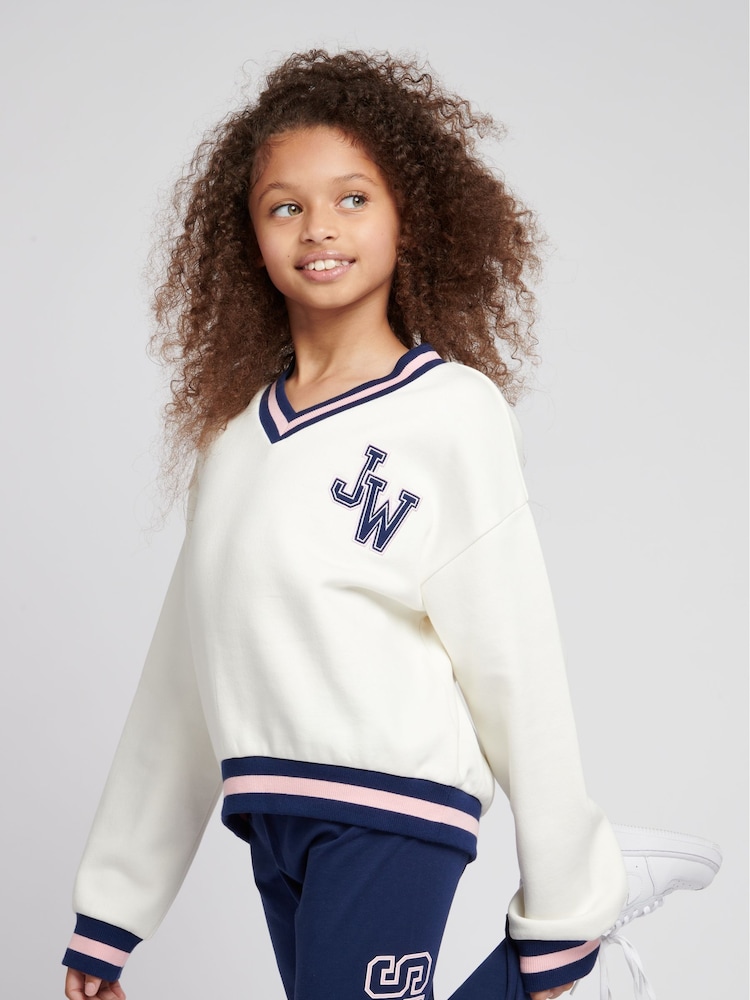 Jack Wills Natural Oversized V-Neck Varsity Sweatshirt - Image 1 of 8