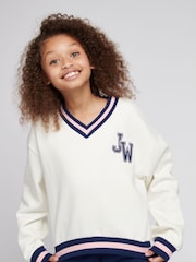 Jack Wills Natural Oversized V-Neck Varsity Sweatshirt - Image 5 of 8