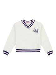 Jack Wills Natural Oversized V-Neck Varsity Sweatshirt - Image 7 of 8