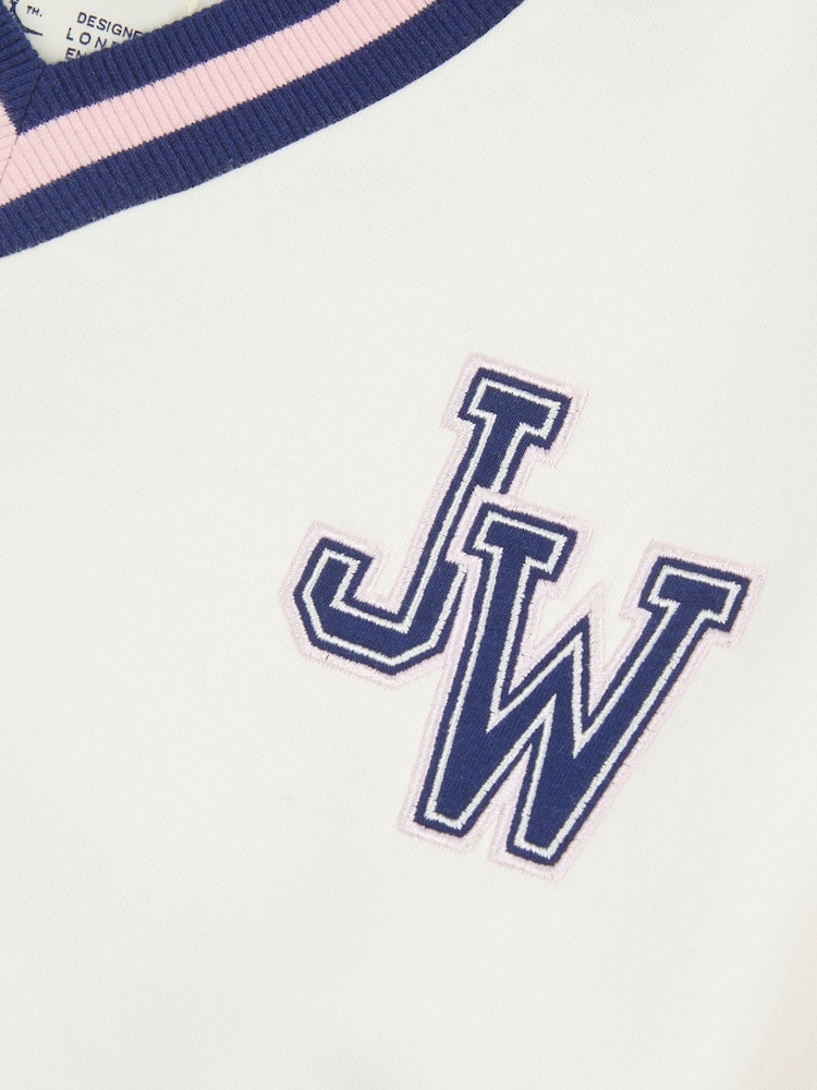 Jack Wills Natural Oversized V-Neck Varsity Sweatshirt - Image 8 of 8