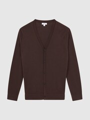 Reiss Bitter Chocolate West Merino Wool Cardigan - Image 2 of 7