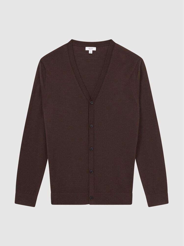 Reiss Bitter Chocolate West Merino Wool Cardigan - Image 2 of 7
