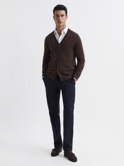 Reiss Bitter Chocolate West Merino Wool Cardigan - Image 3 of 7
