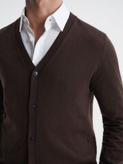 Reiss Bitter Chocolate West Merino Wool Cardigan - Image 4 of 7