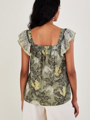 Monsoon Green Heritage Print Square Neck Embroidered Sleeveless Top - Image 3 of 4