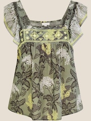 Monsoon Green Heritage Print Square Neck Embroidered Sleeveless Top - Image 4 of 4