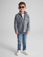 Reiss Blue Tampa Senior Twin Pocket Overshirt - Image 5 of 6