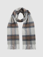 Reiss Grey Curtis Cashmere Checked Scarf - Image 1 of 4