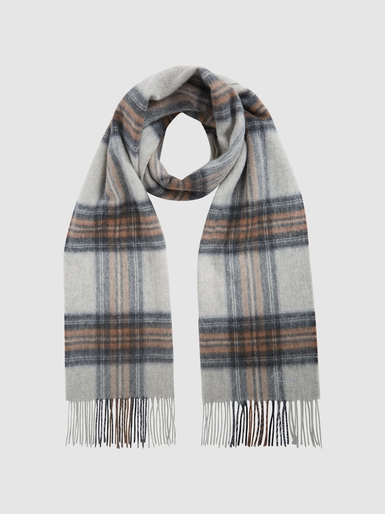 Reiss Grey Curtis Cashmere Checked Scarf - Image 1 of 4