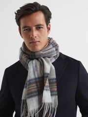 Reiss Grey Curtis Cashmere Checked Scarf - Image 3 of 4