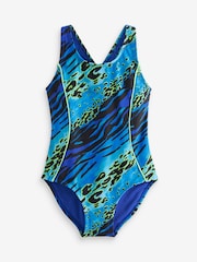 Blue/Green Animal Print Sports Cross-Back Swimsuit (3-16yrs) - Image 5 of 6