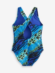 Blue/Green Animal Print Sports Cross-Back Swimsuit (3-16yrs) - Image 6 of 6