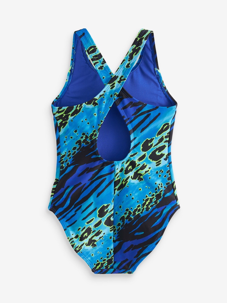 Blue/Green Animal Print Sports Cross-Back Swimsuit (3-16yrs) - Image 6 of 6