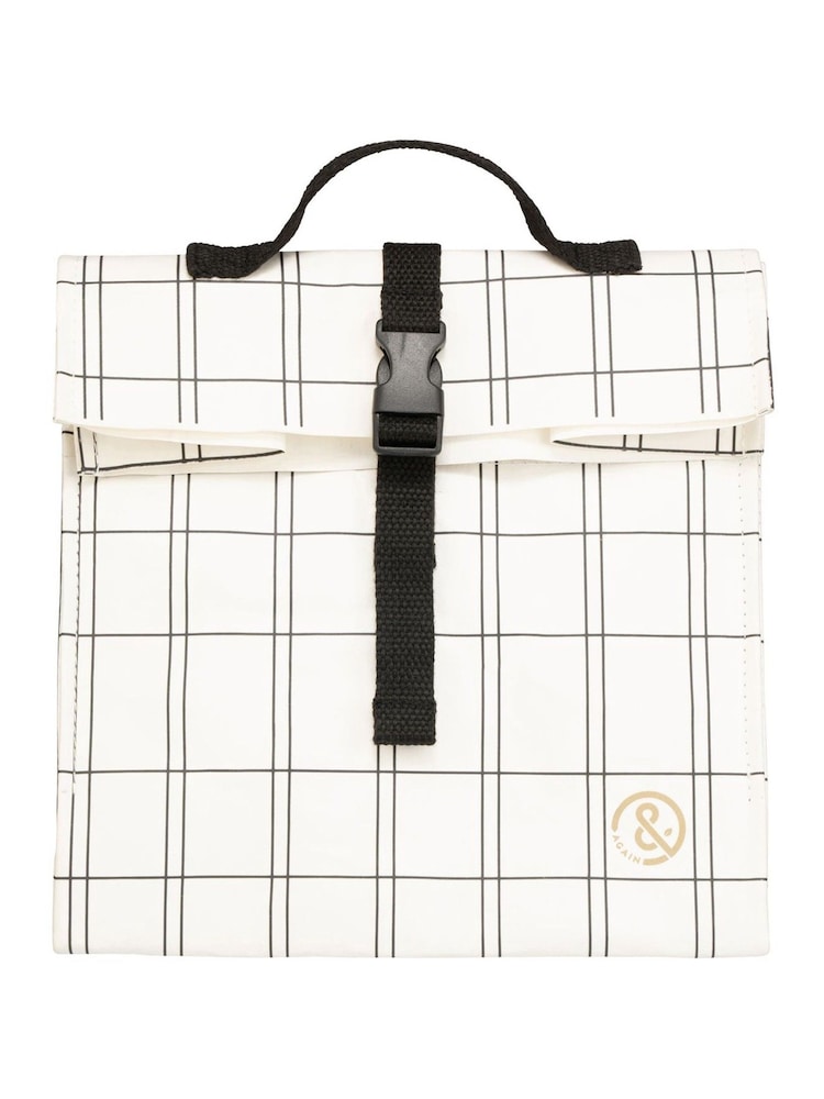 &Again Grey Grid Paper Cooler Lunch Bag - Image 1 of 3