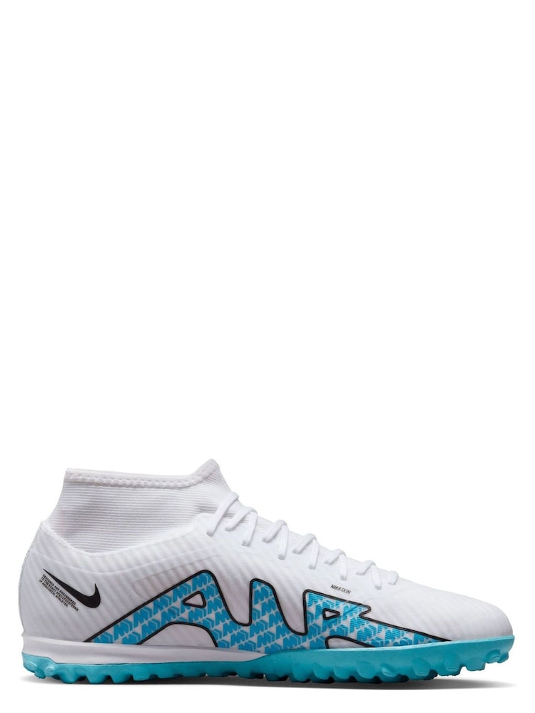 Nike White/Blue Adults Zoom Mercurial Superfly 9 Turf Ground Football Boots - Image 1 of 11