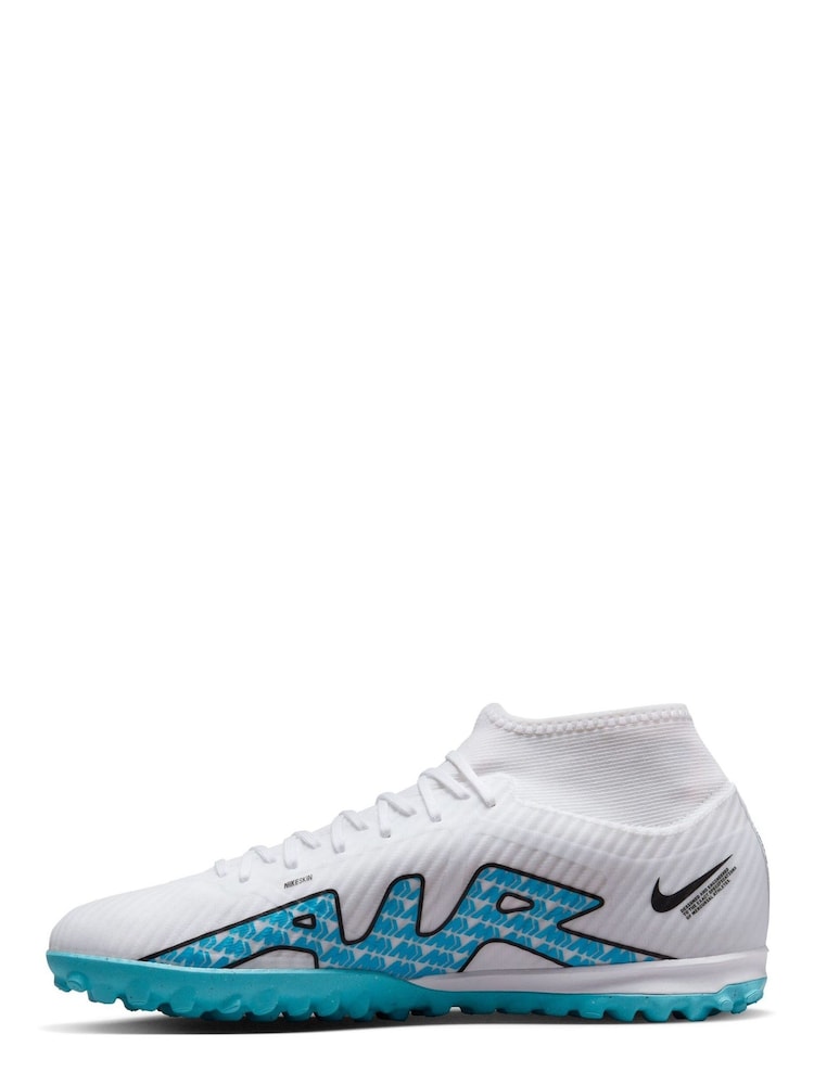 Nike White/Blue Adults Zoom Mercurial Superfly 9 Turf Ground Football Boots - Image 2 of 11 Nike White/Blue Adults Zoom Mercurial Superfly 9 Turf Ground Football Boots - Image 2 of 11