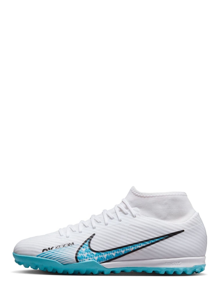 Nike White/Blue Adults Zoom Mercurial Superfly 9 Turf Ground Football Boots - Image 5 of 11