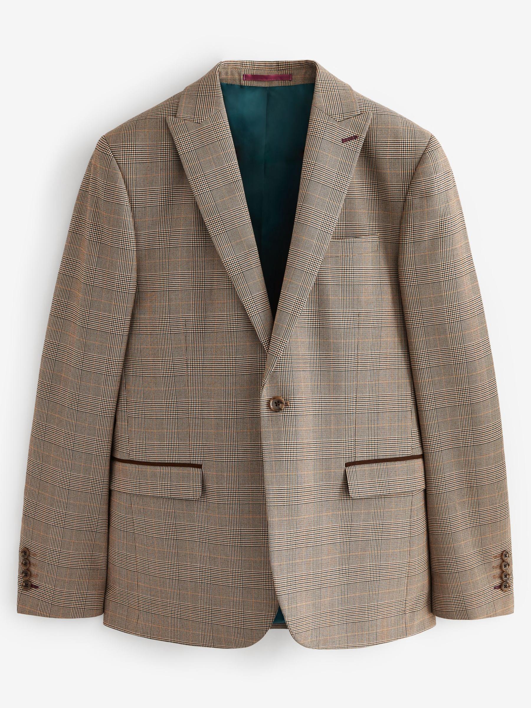 Buy Taupe Skinny Check Suit: Jacket from Next Luxembourg