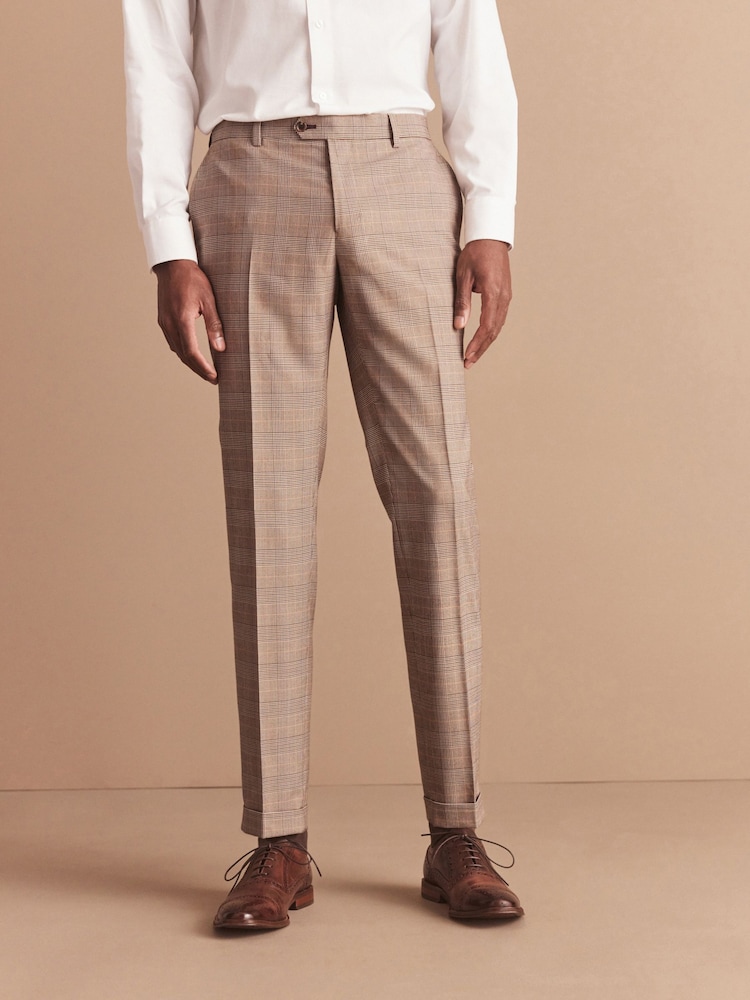 Taupe Skinny Skinny Fit Check Suit: Trousers - Image 1 of 9