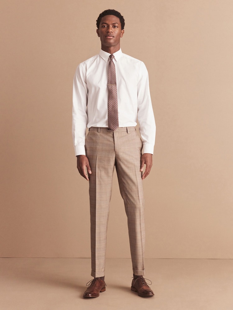 Taupe Skinny Skinny Fit Check Suit: Trousers - Image 2 of 9