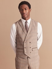 Taupe Regular Fit Check Suit Waistcoat - Image 1 of 12