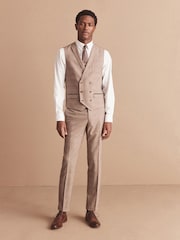 Taupe Regular Fit Check Suit Waistcoat - Image 2 of 12