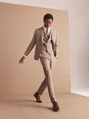 Taupe Regular Fit Check Suit Waistcoat - Image 4 of 12