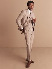 Taupe Regular Fit Check Suit Waistcoat - Image 5 of 12