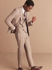 Taupe Regular Fit Check Suit Waistcoat - Image 6 of 12