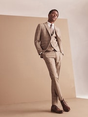 Taupe Regular Fit Check Suit Waistcoat - Image 7 of 12