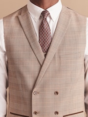 Taupe Regular Fit Check Suit Waistcoat - Image 8 of 12