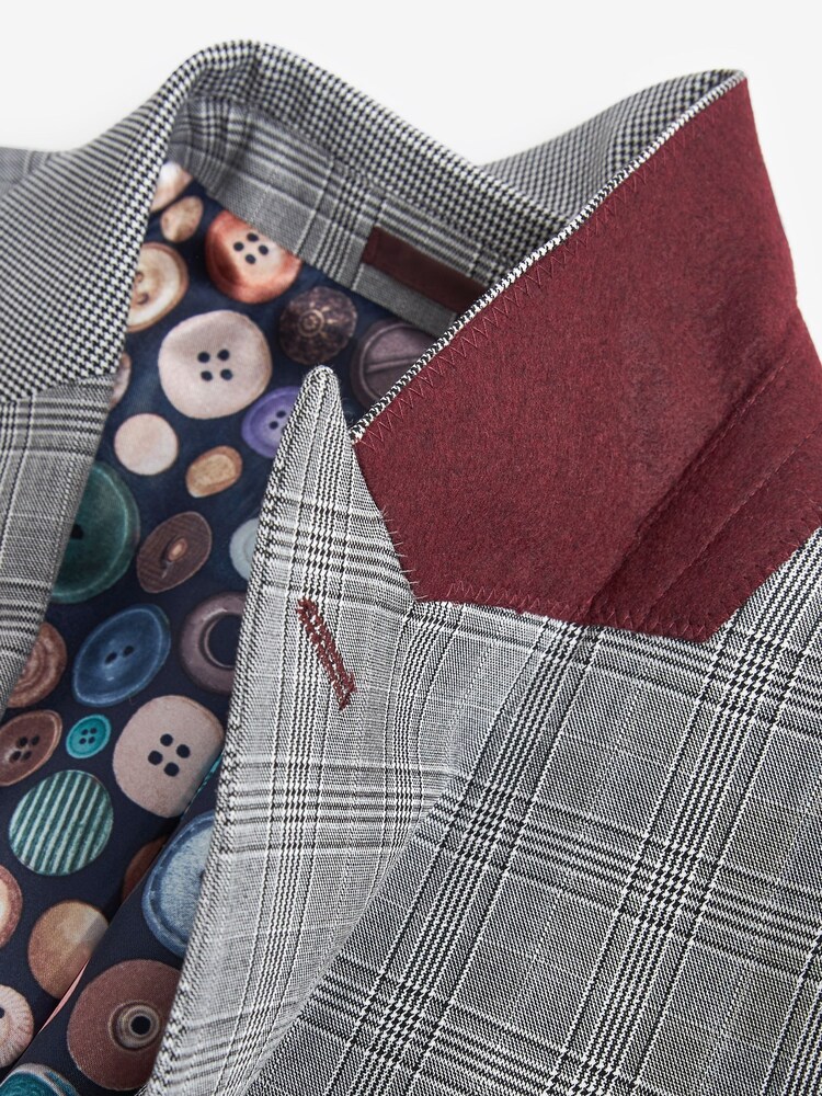 Grey Skinny Check Suit Jacket - Image 11 of 12