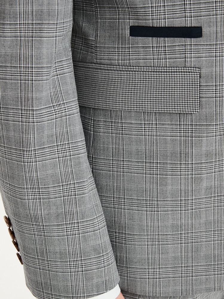 Grey Skinny Check Suit Jacket - Image 7 of 12